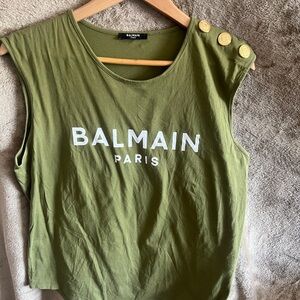 Balmain Olive Green Logo Tank with Gold Buttons